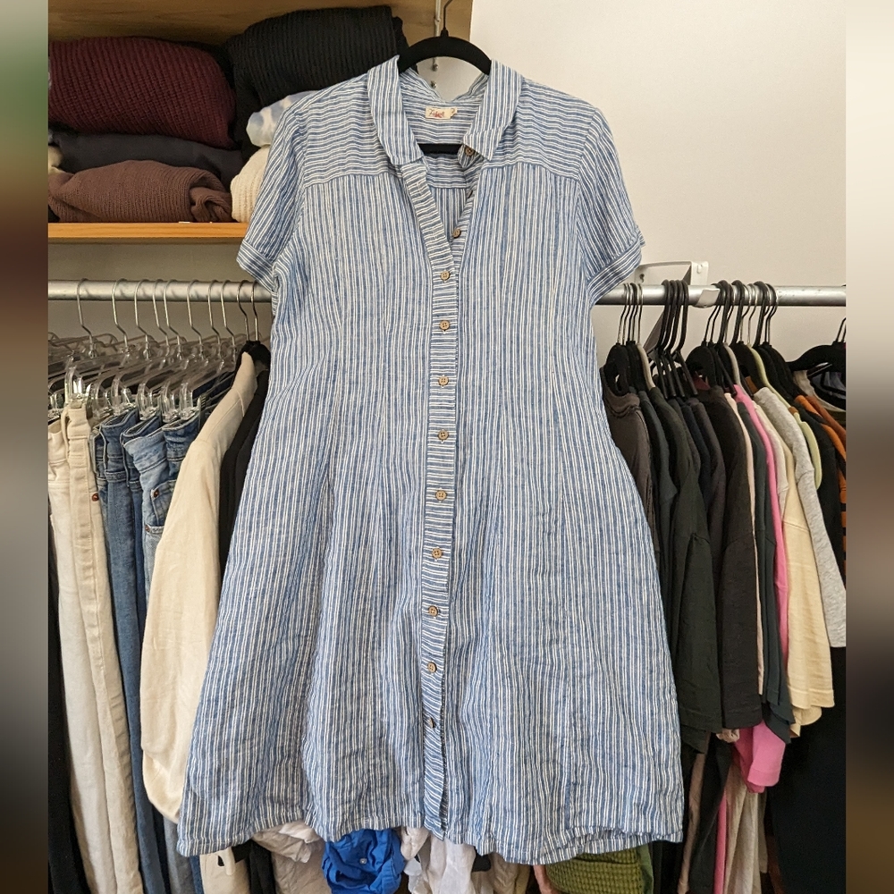 Faherty Striped Linen Shirt Dress Medium